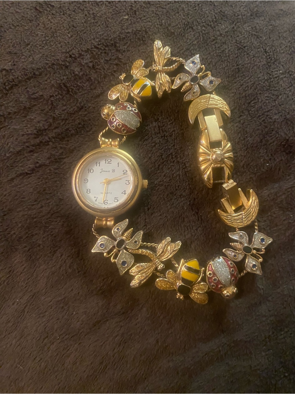 Modern Lux Gold-Tone Bee & Ladybug Charm Bracelet Watch - Yellow & Red Accents